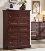 Dresser for Bedroom Farmhouse Cherry Wood Chest of Drawers for Bedroom Dresser, Rustic Wide Drawers Dressers 4