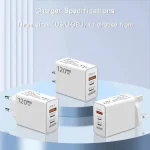 120W GaN USB Fast Charger QC3.0 PD Type C Phone Charger 6A Type C Cable For iPhone Samsung Xiaomi EU/US/UK Plug Charger Adapter 5