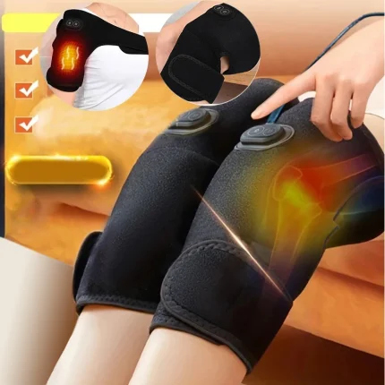 USB Electric Shoulder Brace Heated Knee Massager Vibration Massage Black Support Strap with Adjustable Three Levels of Heating