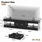 67" Modern TV Stand for TVs 55 to 75 Inch, High Gloss LED Entertainment Center with Stone-Patterned Doors with Drawer & Storage 3