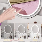 Bedroom Dressing Table 3 Modes Brightness Adjustable Makeup Vanity Desk with LED Lighted Mirror Vanity Table with 1 Drawer 4