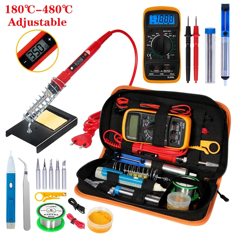 Temperature Electric Soldering Iron Kit 110V 220V 80W LCD Solder Welding Tools With XL830L Multimeter Welding Tool Kit Temperature Electric Soldering Iron Kit 110V 220V 80W LCD Solder Welding Tools With XL830L Multimeter Welding Tool Kit