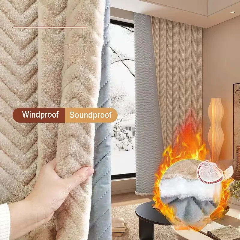 Soundproof Blackout Curtain for Living Room Windproof Window Curtains Warm Winterization Cold Weather Drapery for Bedroom Winter Soundproof Blackout Curtain for Living Room Windproof Window Curtains Warm Winterization Cold Weather Drapery for Bedroom Winter
