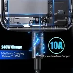 0.25/1/1.5/2M 240W Nylon USB C PD Super Fast Charging Data Cable with LED Digital Display USB To Type C Quick Charge Data Cords 6