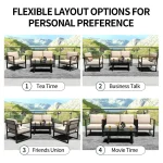 4-Piece Outdoor Patio Set, Metal Conversation Sofa With Washable Cushions, 2 Chairs & Coffee Table For Garden Balcony 2