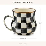 Enamel Mug, Cute Enamelware Coffee and Tea Mug, Unique Drinkware, 16 Ounces, Black-and-White Courtly Check, Set of 1 4