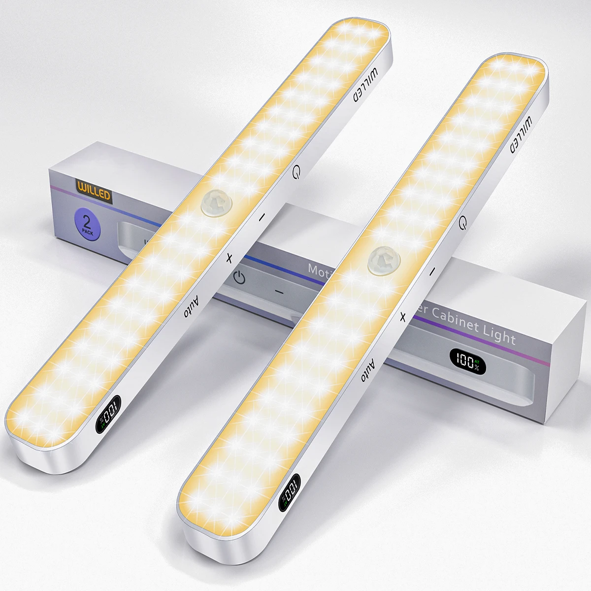 WILLED Warm Light Motion Sensor Cabinet Light Battery Display 60 LED Touch Light Bar Wireless Rechargeable Battery Night Light WILLED Warm Light Motion Sensor Cabinet Light Battery Display 60 LED Touch Light Bar Wireless Rechargeable Battery Night Light