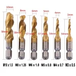 Hex Shank Titanium Plated HSS Screw Thread Metric Tap Drill Bits Screw Machine Compound Tap M3 M4 M5 M6 M8 M10 Hand Tools 3