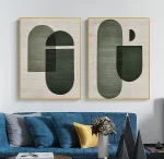 Green Beige 2 Piece Wall Art Textured Abstract Painting Modern Minimalist Canvas Paintings Posters Print Living Room Home Decor 4