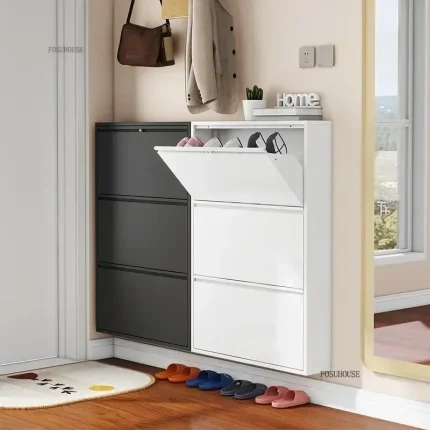 Steel Narrow Shoe Rack Home Aesthetic Living Room Furniture Tilted Vertical Storage Hallway Shoe Cabinets n