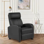 Massage Recliner Sofa with Lumbar Support and Adjustable Backrest for Living Room or Bedroom in Black Leather 2