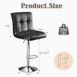 JHK PU Leather Bar Stools Set of 2,Upholstered Counter Height Bar Stools,SGS Certified Gas Gylinder Comfortbale Backrest 2