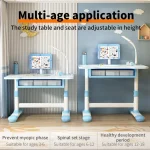Kids Study Desk Chair Set Height Adjustable Children Writing Table with Reading Stand LED Table Light Bedroom Kid Learning Table 4