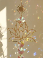 1pc Suncatcher Gardening Crafts Golden Lotus AB Colorful Water Drop Pendant Crystal Decoration Pendant 2