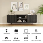 Mid Century Modern TV Stand for TVs Up to 75", Farmhouse Fluted TV Stand, Retro Wood TV Stand with Storage and Shelf 5