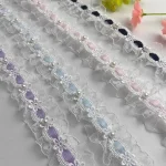 1 Yard Lolita lace Lvory Bead Ruffled Lace Fabric Edging Satin Ribbon DIY Clothing Curtains Furniture Decorations 3.5cm Wide 5