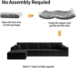 139" Cloud Sectional Sofa Deep Seat Modular L-Shape Frameless Corduroy Living Room 4-Seater Left Chaise Black Customized 3