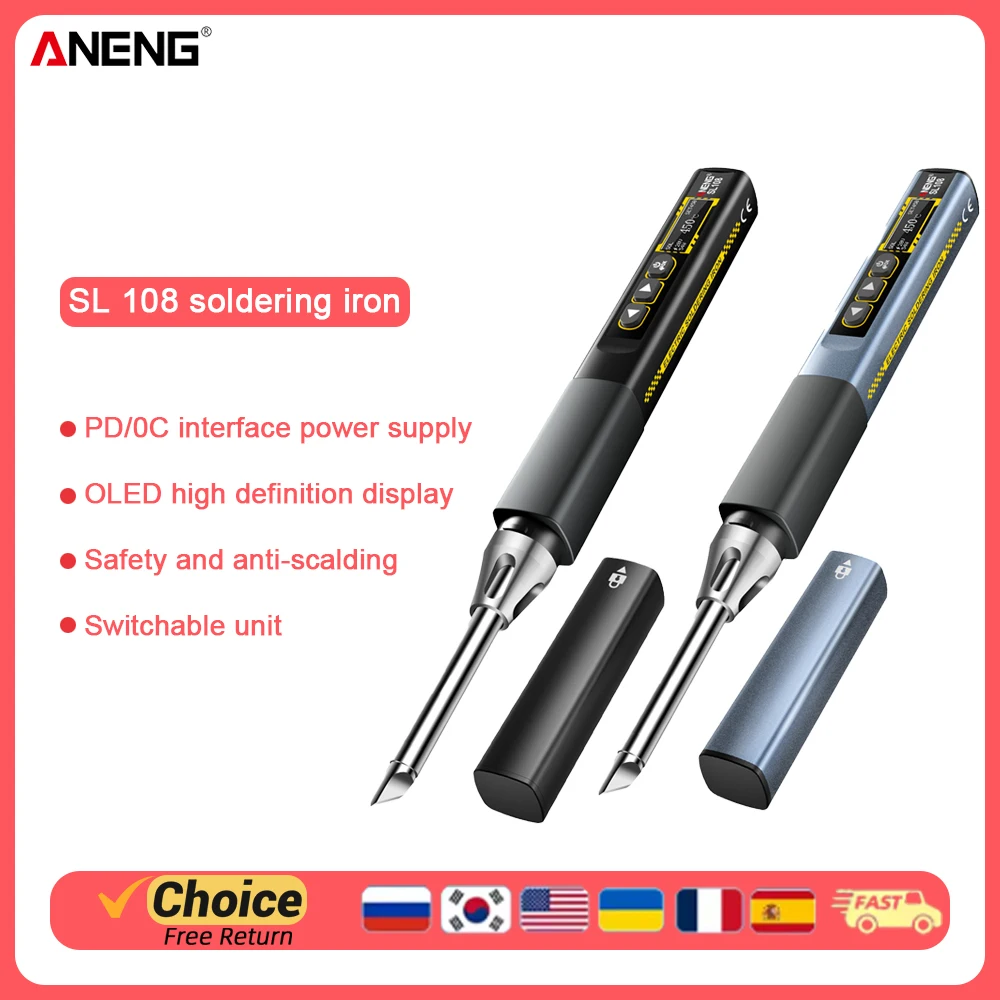 ANENG SL108 96W Smart Soldering Iron, PD/QC Fast Heating, Adjustable Temp 200-450°C, Portable Welding Station ANENG SL108 96W Smart Soldering Iron, PD/QC Fast Heating, Adjustable Temp 200-450°C, Portable Welding Station