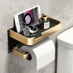 Black Gold Toilet Paper Holder Bathroom Wall Mount Multifunction WC Paper Phone Holder Shelf Towel Roll Shelf Accessories 2