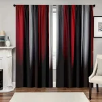 2pcs Gradient Color Curtains, Red Black Grey Ombre Pattern, Modern Style Living Room Bedroom Decor, with Rod Pocket 4