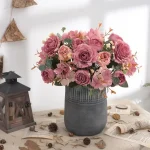 Artificial Flowers Retro Silk Rose Bouquet Hydrangea Peony Vintage Bride Holding Fake Plants Home Wedding Decoration Accessories 2