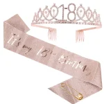 2pcs/set 13th 15th 18th Birthday Sash and Tiara for Girls Rose Gold Birthday Sash Crown for Happy Birthday Party Favor Supplies 6