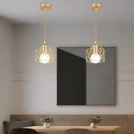 Modern LED Pendant Light Iron Gold Black Minimalist Metal Cage Pendant Lamp Living Room Restaurant Shop Bar Fixture Decoration