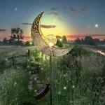 Solar Garden Lights Outdoor Decor,Moon Fairy Crackle Glass Lights,Warm White LED Metal Stake Ornament,Unique Gift for Gardening 2