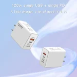120W GaN USB Fast Charger QC3.0 PD Type C Phone Charger 6A Type C Cable For iPhone Samsung Xiaomi EU/US/UK Plug Charger Adapter 3