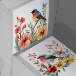 2PCS DIY bathroom sticker bird flower design for bathroom water tank decoration toilet sticker detachable waterproof 3