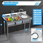 3 Compartment Stainless Steel Utility Sink Commercial, 304 Stainless Steel Laundry Tub with Feet for Restaurant Kitchen Garage 6