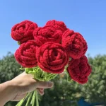 1/3pcs Artificial Flowers Handmade Crochet Rose Finish Product Outdoor Garden Wedding Bridal Bouquets Home Bonsai Party Diy Gift 2