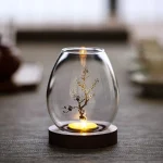 Transparent Glass Candlesticks Hollow Windproof Candle Holder Round with Wood Base Candle Cup Cover Dining Table Decoration 3