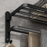 Matte Black 50CM Folding Holder With Hook Towel Holder Wall Mount AluminumTowel Rack 5