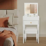 40*37cm Vanity Table with Mirror, Compact Makeup Vanity with Storage Compartments and Stool, Dressing Table for Bedroom White 3