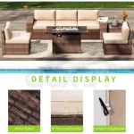 7 Piece Patio Furniture Set with 44 Inch Fire Pit Table Outdoor Wicker Parlor Set with Thick Cushions 6