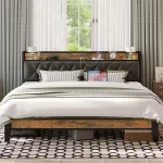 ANCTOR Twin/TwinXL/Full/Queen/King/CaliforniaKing Bed Frames, Storage Headboard with Outlets, No Noise, No Box Springs Needed