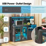 Wine Bar Cabinet with RGB Light, Liquor Cabinet with Wine Rack and Glass Holder, Coffee Bar Cabinets with USB Power, Customized 4