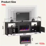 70 in. Black Marble LED TV Stand Fits TV's Up to 75 in. Entertainment Center with Fireplace and Cabinets 5