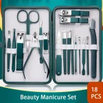 Green 6-18 Pcs Manicure Set With Leather Case Professional Foot And Face Care Tool Kits Stainless Steel Nail Clipper Sets Gift 5
