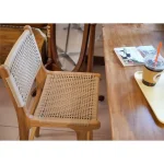 Creative Solid Wood Hemp Rope Bar Stool Cafe Restaurant High Foot Dining Stool Leisure High Foot Chair Home Backrest Chairs 5