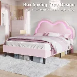 Full Bed Frame for Girls with Adjustable Cloud Headboard, Velvet Upholstered & RGB Lights, 7.1" Underbed Storage, Customized 6