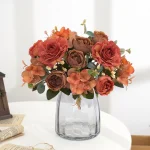 Artificial Flowers Retro Silk Rose Bouquet Hydrangea Peony Vintage Bride Holding Fake Plants Home Wedding Decoration Accessories 2