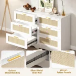REDLIFE 47.24" Rattan Dresser with 6 Drawers ,Modern Chest Wood Storage Closet w/ Golden Handles for Bedroom Living Room Hallway 2