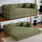 79’’ Folding Convertible Sofa Bed Corduroy Upholstered Boneless Couch, Loveseat Sleeper Floor Sofa for Living Room Bedroom