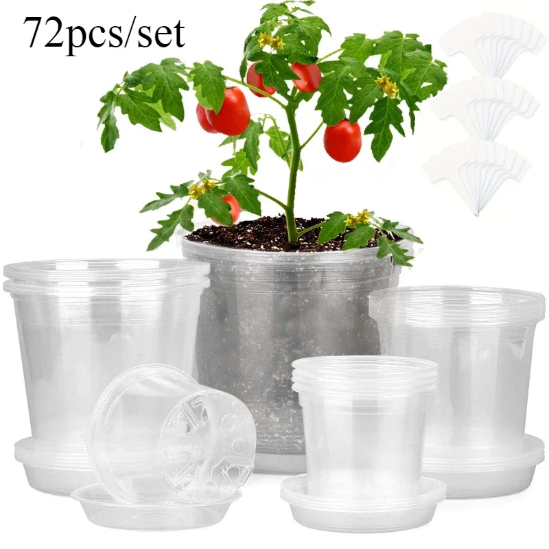72pcs/set Clear Nursery Potsplant with Trays and Labels, Transparent Plastic Planter, Seed Starting Pot Flower Plant Contai 72pcs/set Clear Nursery Potsplant with Trays and Labels, Transparent Plastic Planter, Seed Starting Pot Flower Plant Contai