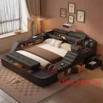 Luxury Tech Smart Multifunctional Bed with Massage Chair, Bluetooth Speakers, Projector, USB – Modern Upholstered King Size Bed 2