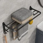 Matte Black 50CM Folding Holder With Hook Towel Holder Wall Mount AluminumTowel Rack 3