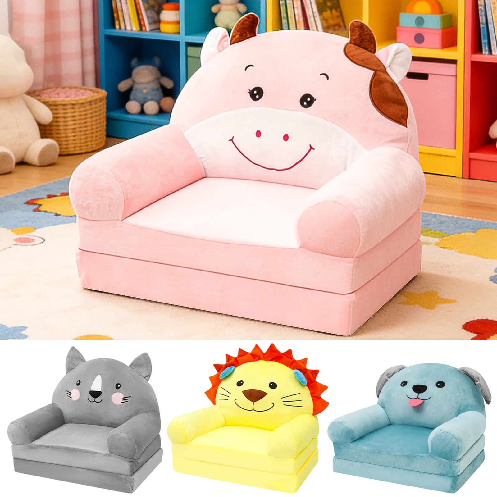 Foldable Kids Sofa Baby Seat Chair Foam Filled Toddler Sleeping Couch Reading Armchair for Reading Relaxing Nursery Bedroom Foldable Kids Sofa Baby Seat Chair Foam Filled Toddler Sleeping Couch Reading Armchair for Reading Relaxing Nursery Bedroom