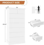 White Tall 8-Drawer Bedroom Dresser 59.6" Modern Wood Closet Organizer Storage Cabinet Large Vertical Hallway, Customized 2